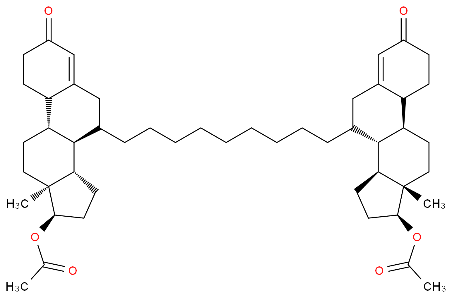 (1S,10R,11S,14R,15S)-9-{9-[(1S,10R,11S,14S,15S)-14-(acetyloxy)-15-methyl-5-oxotetracyclo[8.7.0.0<sup>2</sup>,<sup>7</sup>.0<sup>1</sup><sup>1</sup>,<sup>1</sup><sup>5</sup>]heptadec-6-en-9-yl]nonyl}-15-methyl-5-oxotetracyclo[8.7.0.0<sup>2</sup>,<sup>7</sup>.0<sup>1</sup><sup>1</sup>,<sup>1</sup><sup>5</sup>]heptadec-6-en-14-yl acetate_分子结构_CAS_375-73-5