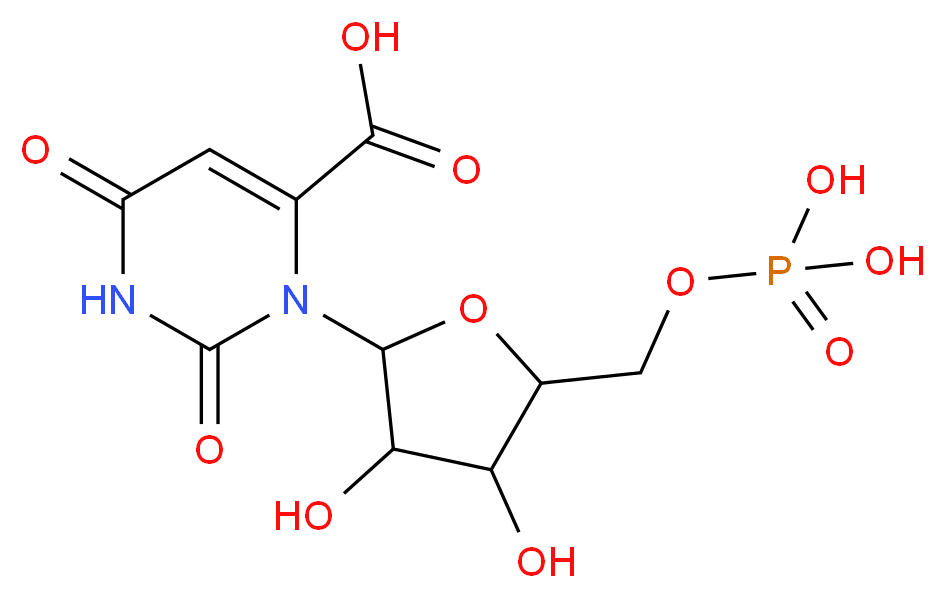 3-{3,4-dihydroxy-5-[(phosphonooxy)methyl]oxolan-2-yl}-2,6-dioxo-1,2,3,6-tetrahydropyrimidine-4-carboxylic acid_分子结构_CAS_2149-82-8