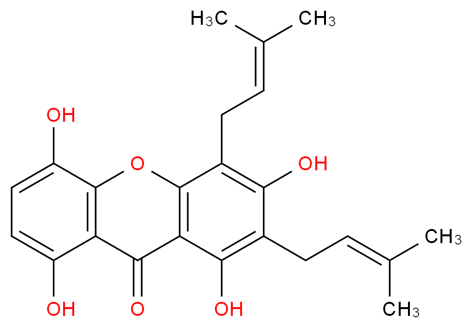 1,3,5,8-tetrahydroxy-2,4-bis(3-methylbut-2-en-1-yl)-9H-xanthen-9-one_分子结构_CAS_33390-42-0