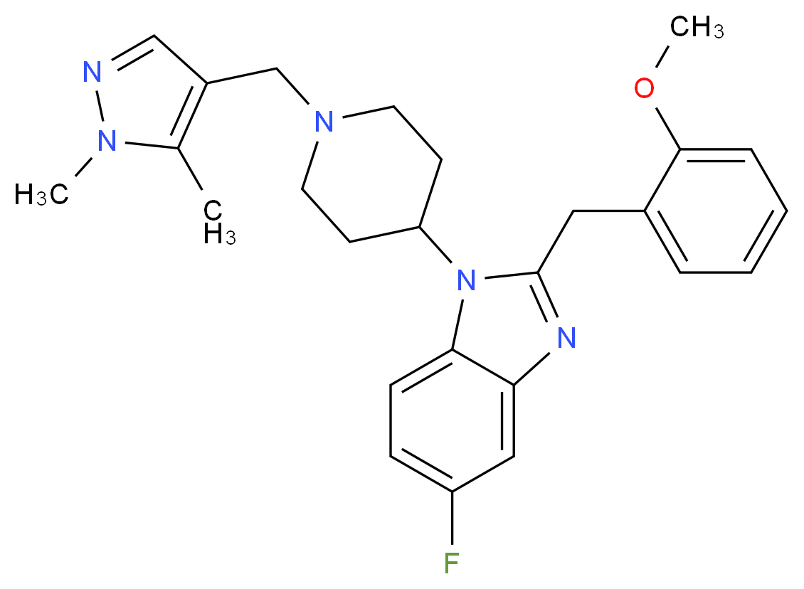 1-{1-[(1,5-dimethyl-1H-pyrazol-4-yl)methyl]-4-piperidinyl}-5-fluoro-2-(2-methoxybenzyl)-1H-benzimidazole_分子结构_CAS_)