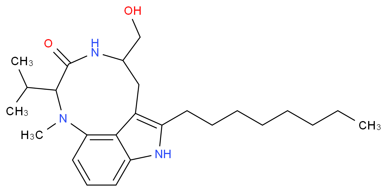 13-(hydroxymethyl)-9-methyl-2-octyl-10-(propan-2-yl)-3,9,12-triazatricyclo[6.6.1.0^{4,15}]pentadeca-1,4,6,8(15)-tetraen-11-one_分子结构_CAS_109346-66-9