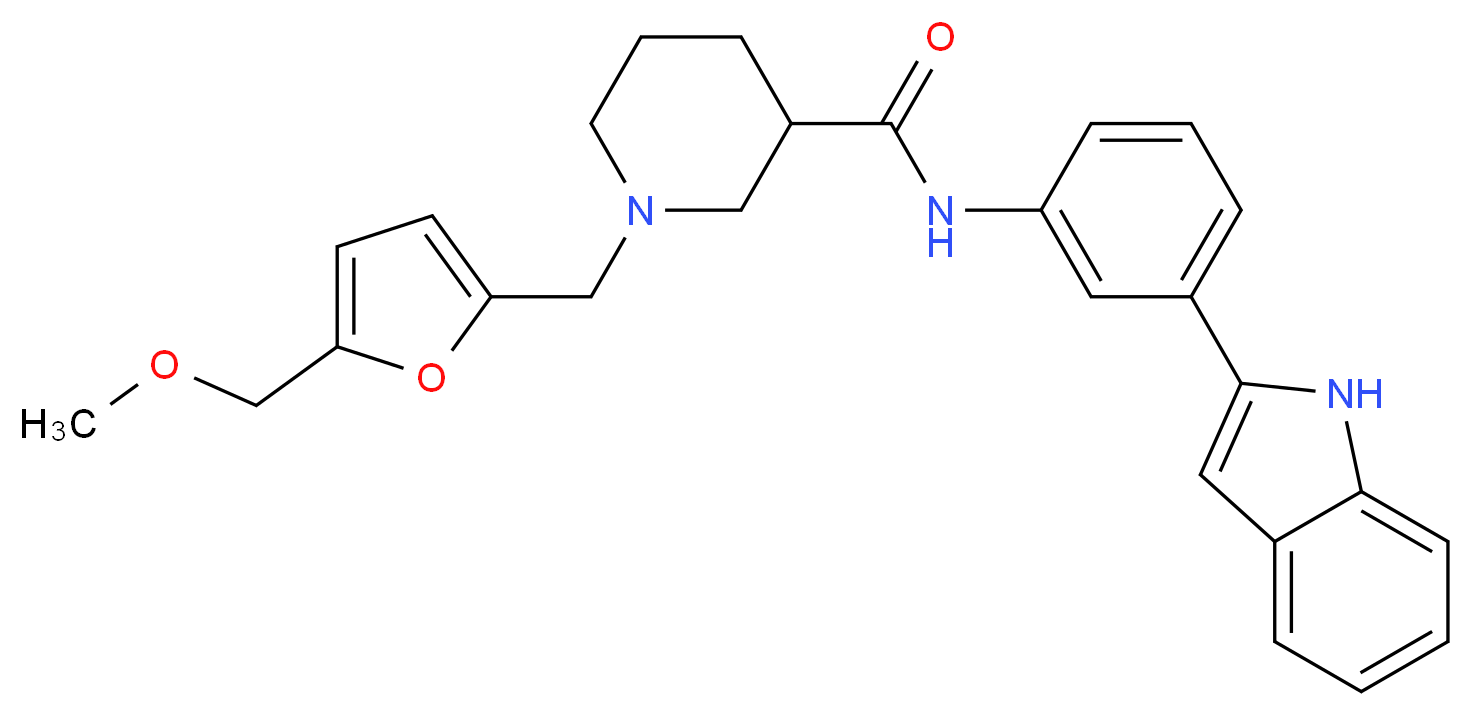 N-[3-(1H-indol-2-yl)phenyl]-1-{[5-(methoxymethyl)-2-furyl]methyl}-3-piperidinecarboxamide_分子结构_CAS_)