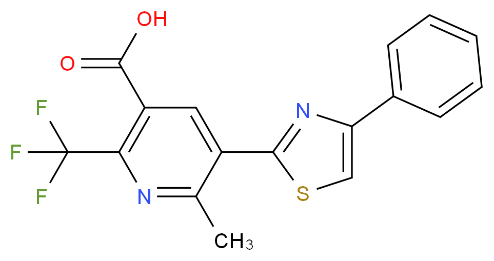 6-methyl-5-(4-phenyl-1,3-thiazol-2-yl)-2-(trifluoromethyl)pyridine-3-carboxylic acid_分子结构_CAS_651004-85-2