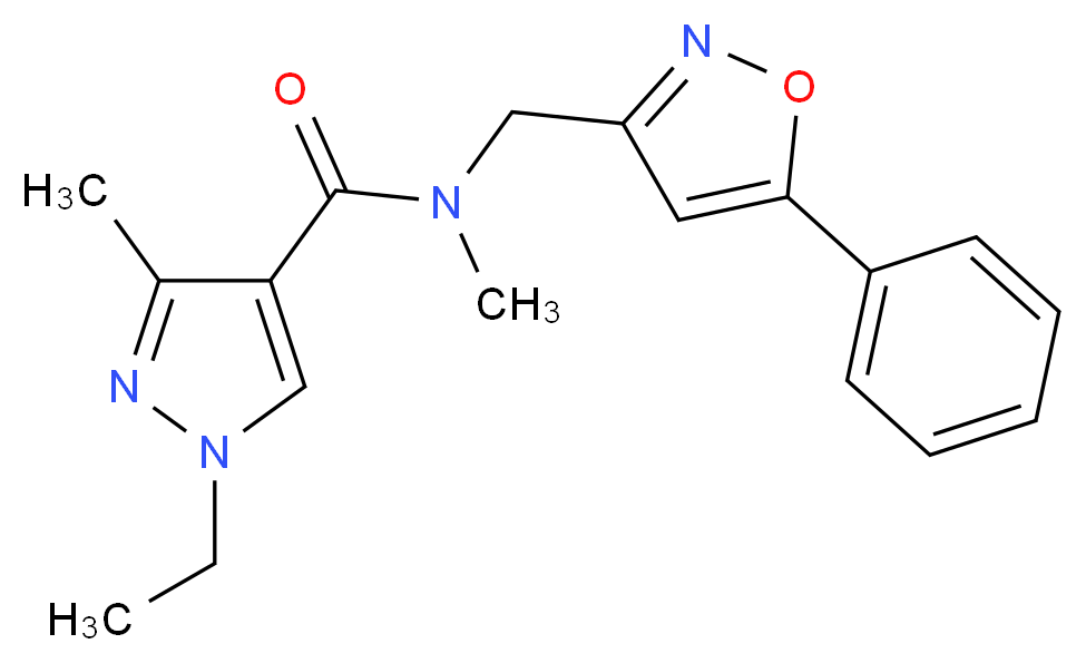 1-ethyl-N,3-dimethyl-N-[(5-phenylisoxazol-3-yl)methyl]-1H-pyrazole-4-carboxamide_分子结构_CAS_)