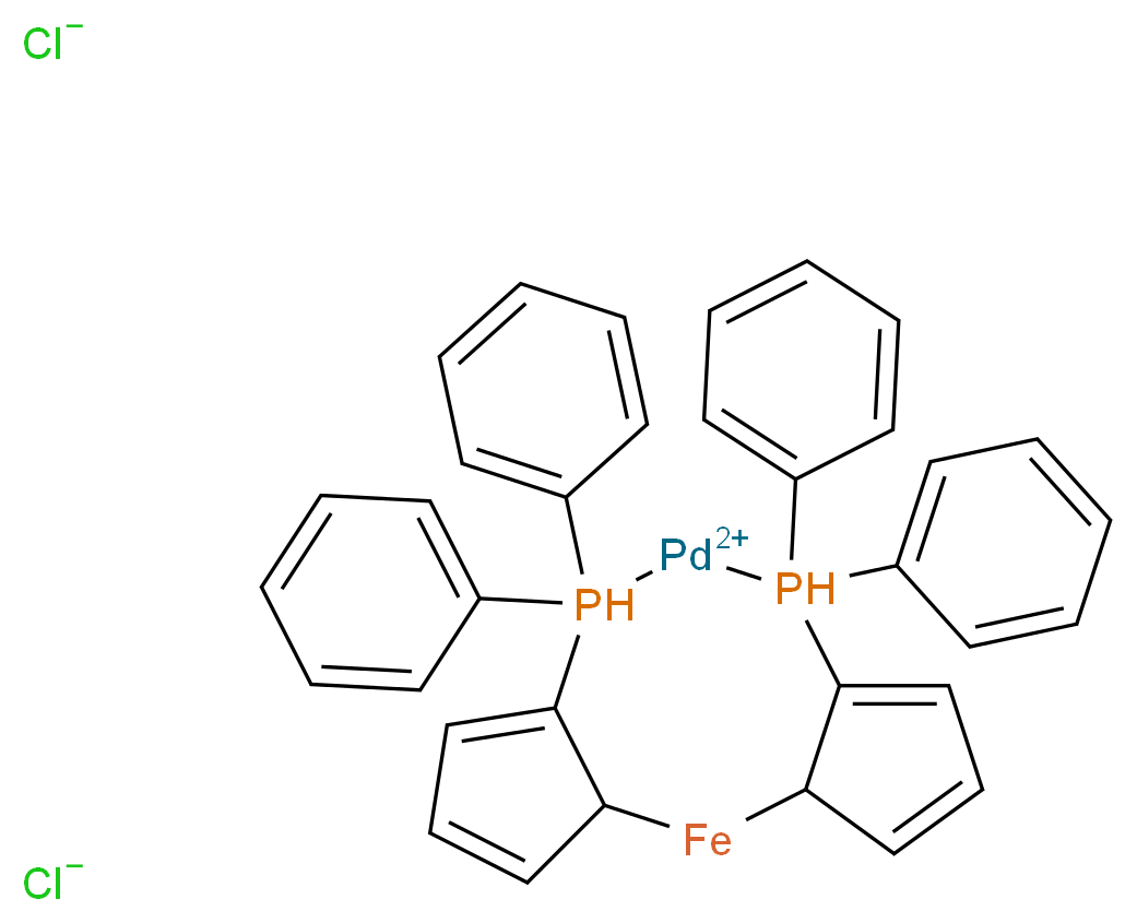 8,8,10,10-tetraphenyl-8λ<sup>5</sup>,10λ<sup>5</sup>-diphospha-9-pallada-2-ferratricyclo[9.3.0.0<sup>3</sup>,<sup>7</sup>]tetradeca-4,6,11,13-tetraene-9,9-bis(ylium) dichloride_分子结构_CAS_72287-26-4
