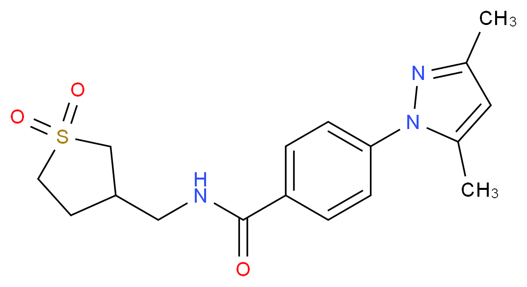 4-(3,5-dimethyl-1H-pyrazol-1-yl)-N-[(1,1-dioxidotetrahydro-3-thienyl)methyl]benzamide_分子结构_CAS_)