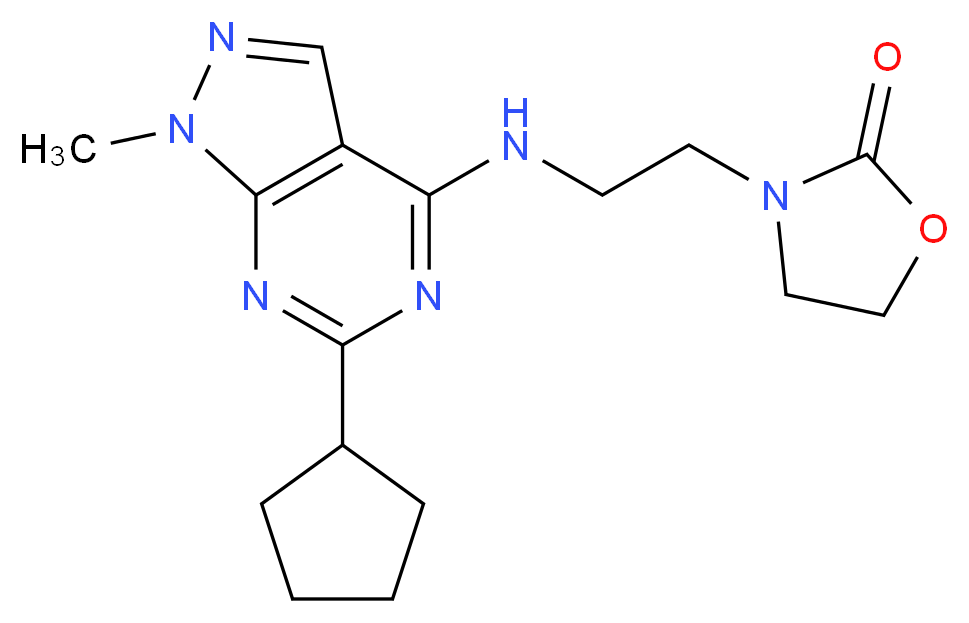 3-{2-[(6-cyclopentyl-1-methyl-1H-pyrazolo[3,4-d]pyrimidin-4-yl)amino]ethyl}-1,3-oxazolidin-2-one_分子结构_CAS_)