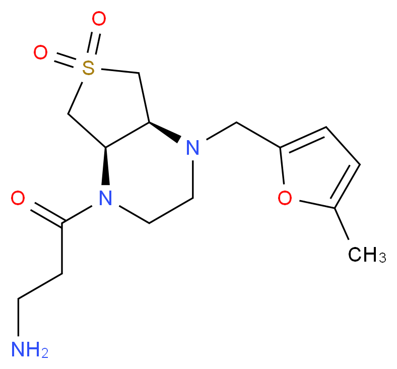 3-[(4aS*,7aR*)-4-[(5-methyl-2-furyl)methyl]-6,6-dioxidohexahydrothieno[3,4-b]pyrazin-1(2H)-yl]-3-oxo-1-propanamine_分子结构_CAS_)