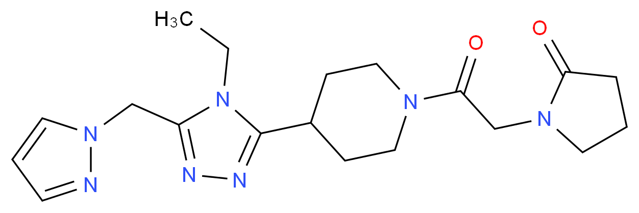 1-(2-{4-[4-ethyl-5-(1H-pyrazol-1-ylmethyl)-4H-1,2,4-triazol-3-yl]piperidin-1-yl}-2-oxoethyl)pyrrolidin-2-one_分子结构_CAS_)
