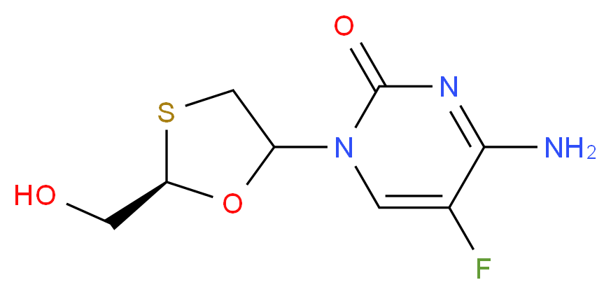 4-amino-5-fluoro-1-[(2R)-2-(hydroxymethyl)-1,3-oxathiolan-5-yl]-1,2-dihydropyrimidin-2-one_分子结构_CAS_143491-57-0