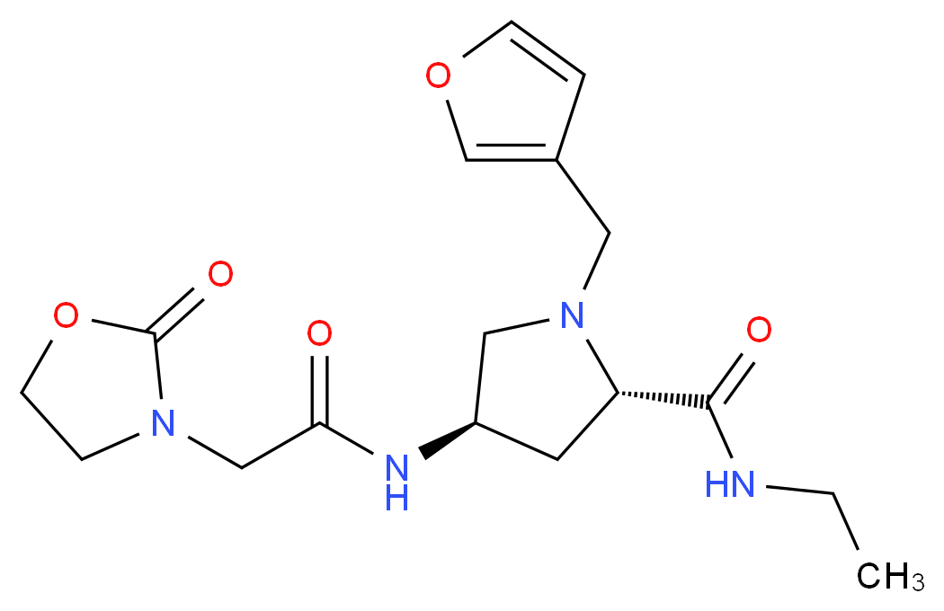 (4R)-N-ethyl-1-(3-furylmethyl)-4-{[(2-oxo-1,3-oxazolidin-3-yl)acetyl]amino}-L-prolinamide_分子结构_CAS_)