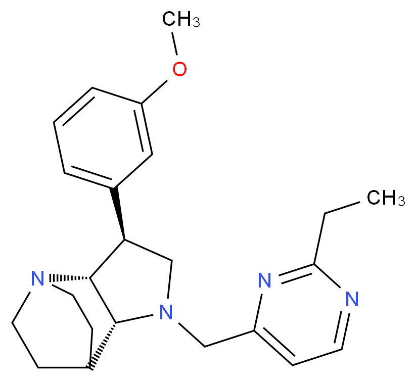 (2R*,3S*,6R*)-5-[(2-ethyl-4-pyrimidinyl)methyl]-3-(3-methoxyphenyl)-1,5-diazatricyclo[5.2.2.0~2,6~]undecane_分子结构_CAS_)