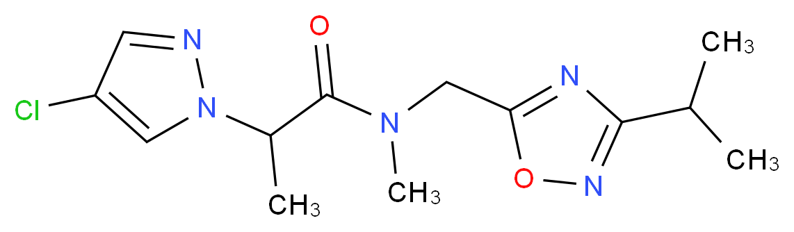 2-(4-chloro-1H-pyrazol-1-yl)-N-[(3-isopropyl-1,2,4-oxadiazol-5-yl)methyl]-N-methylpropanamide_分子结构_CAS_)