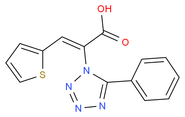 2-(5-phenyl-1H-tetrazol-1-yl)-3-thien-2-ylacrylic acid_分子结构_CAS_36283-09-7)