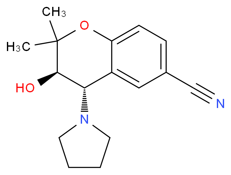 6-Cyano-3,4-dihydro-2,2-dimethyl-trans-4-(1-pyrrolidinyl)-2H-benzo-[b]-pyrano-3-ol_分子结构_CAS_75611-78-8)