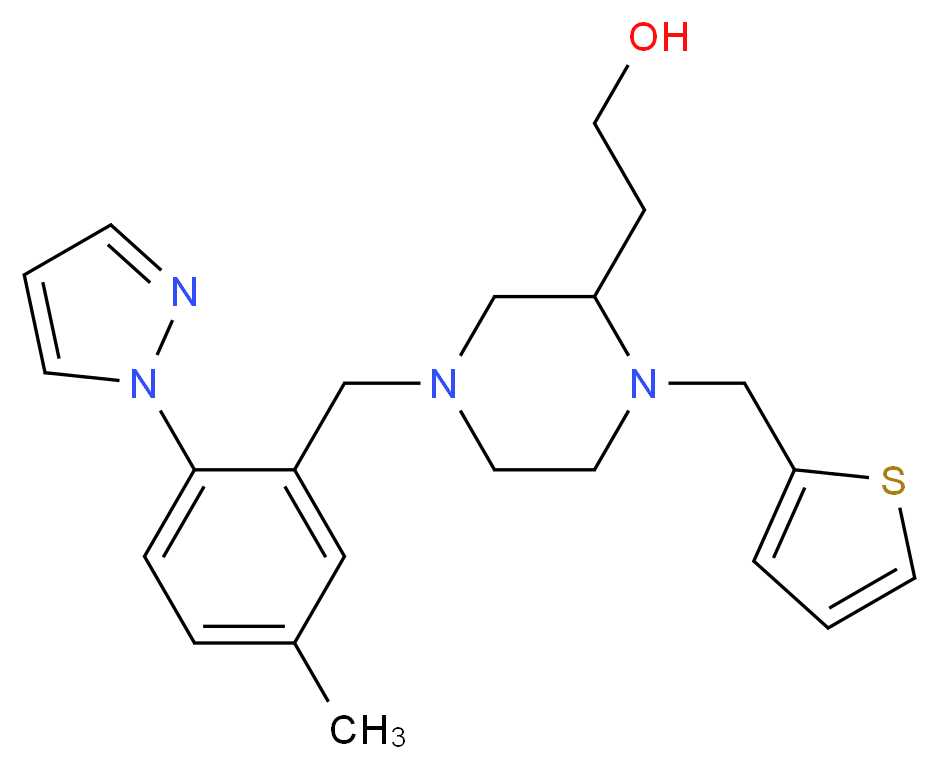 2-[4-[5-methyl-2-(1H-pyrazol-1-yl)benzyl]-1-(2-thienylmethyl)-2-piperazinyl]ethanol_分子结构_CAS_)