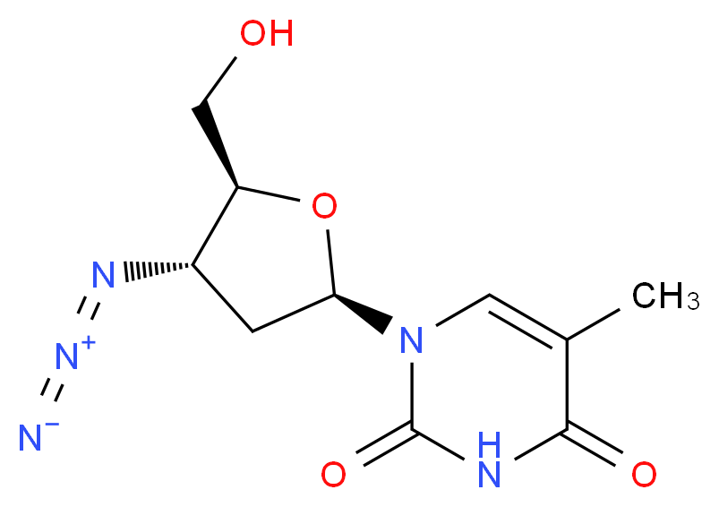 1-[(2R,4S,5S)-4-azido-5-(hydroxymethyl)oxolan-2-yl]-5-methyl-1,2,3,4-tetrahydropyrimidine-2,4-dione_分子结构_CAS_30516-87-1