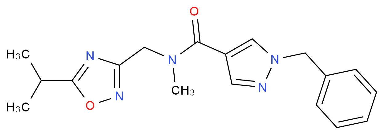 1-benzyl-N-[(5-isopropyl-1,2,4-oxadiazol-3-yl)methyl]-N-methyl-1H-pyrazole-4-carboxamide_分子结构_CAS_)