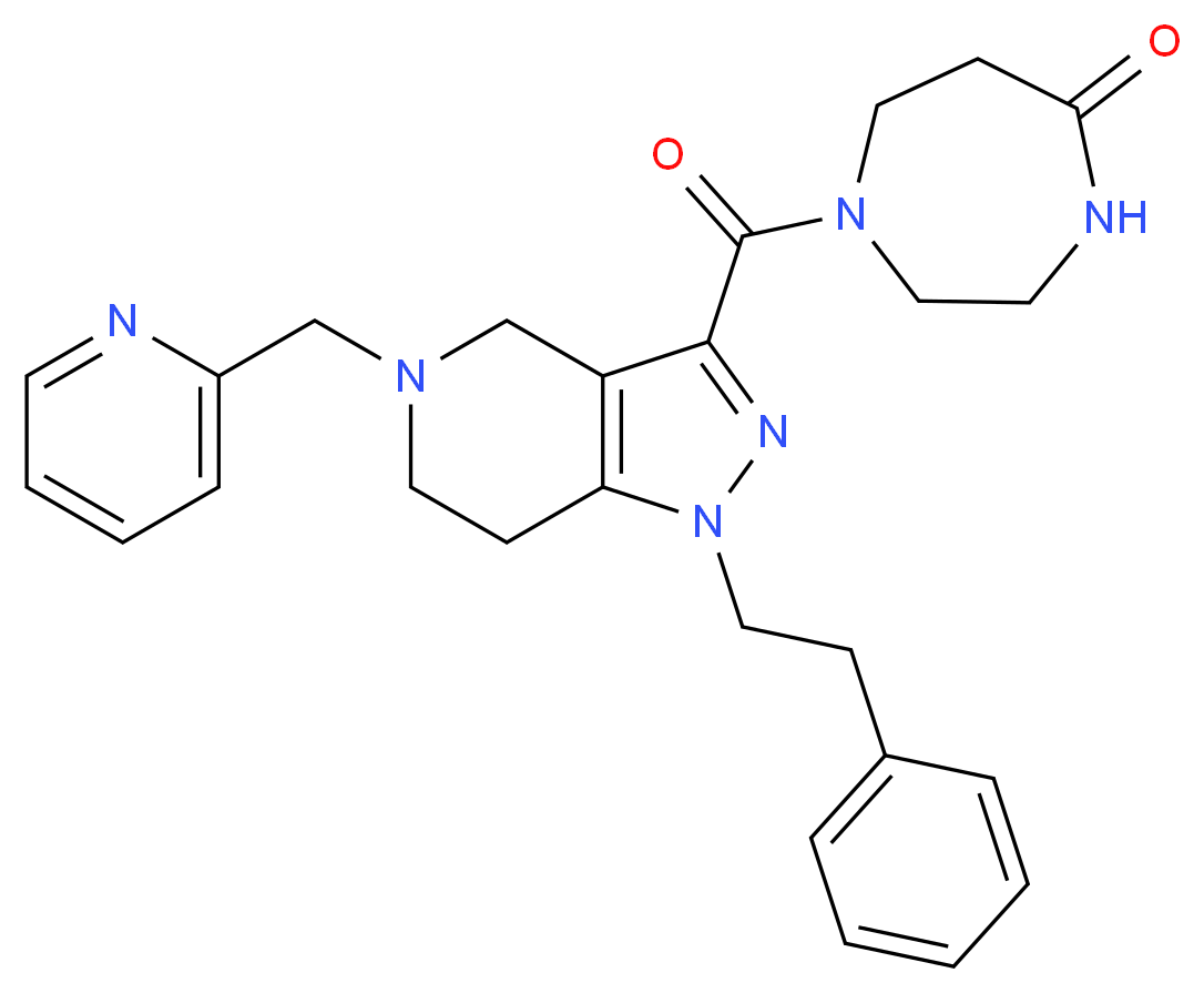1-{[1-(2-phenylethyl)-5-(2-pyridinylmethyl)-4,5,6,7-tetrahydro-1H-pyrazolo[4,3-c]pyridin-3-yl]carbonyl}-1,4-diazepan-5-one_分子结构_CAS_)