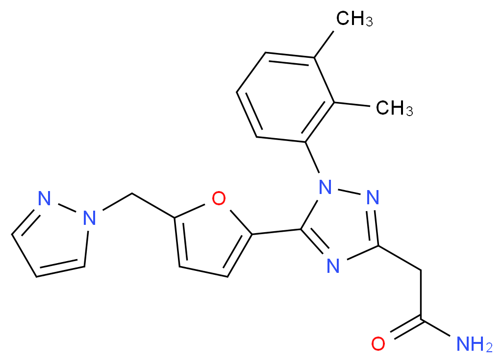 2-{1-(2,3-dimethylphenyl)-5-[5-(1H-pyrazol-1-ylmethyl)-2-furyl]-1H-1,2,4-triazol-3-yl}acetamide_分子结构_CAS_)