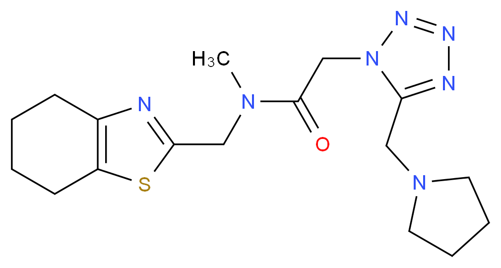 N-methyl-2-[5-(1-pyrrolidinylmethyl)-1H-tetrazol-1-yl]-N-(4,5,6,7-tetrahydro-1,3-benzothiazol-2-ylmethyl)acetamide_分子结构_CAS_)