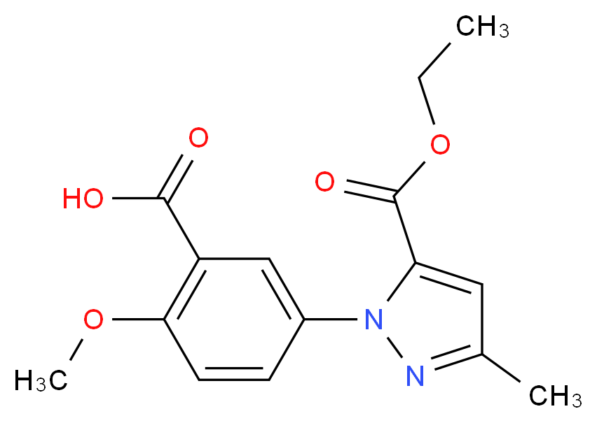 5-[5-(ethoxycarbonyl)-3-methyl-1H-pyrazol-1-yl]-2-methoxybenzoic acid_分子结构_CAS_637318-31-1