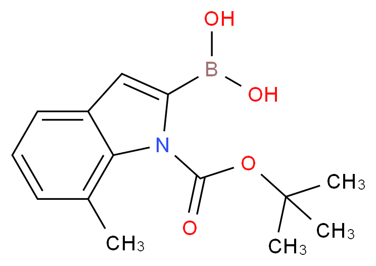 1H-INDOLE-1-CARBOXYLIC ACID, 2-BORONO-7-METHYL-, 1-(1,1-DIMETHYLETHYL) ESTER_分子结构_CAS_1000068-66-5)