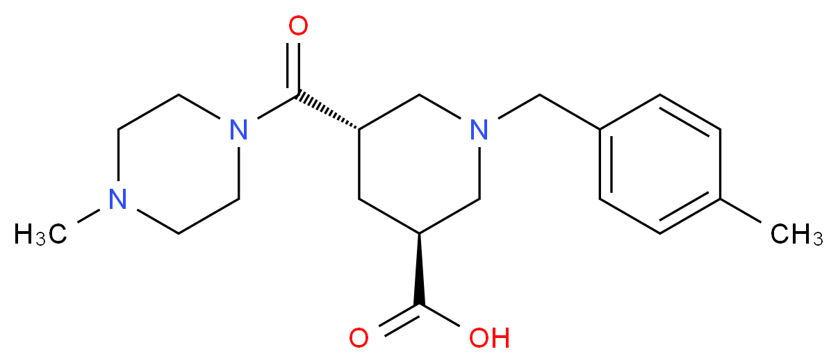 (3S*,5S*)-1-(4-methylbenzyl)-5-[(4-methyl-1-piperazinyl)carbonyl]-3-piperidinecarboxylic acid_分子结构_CAS_)