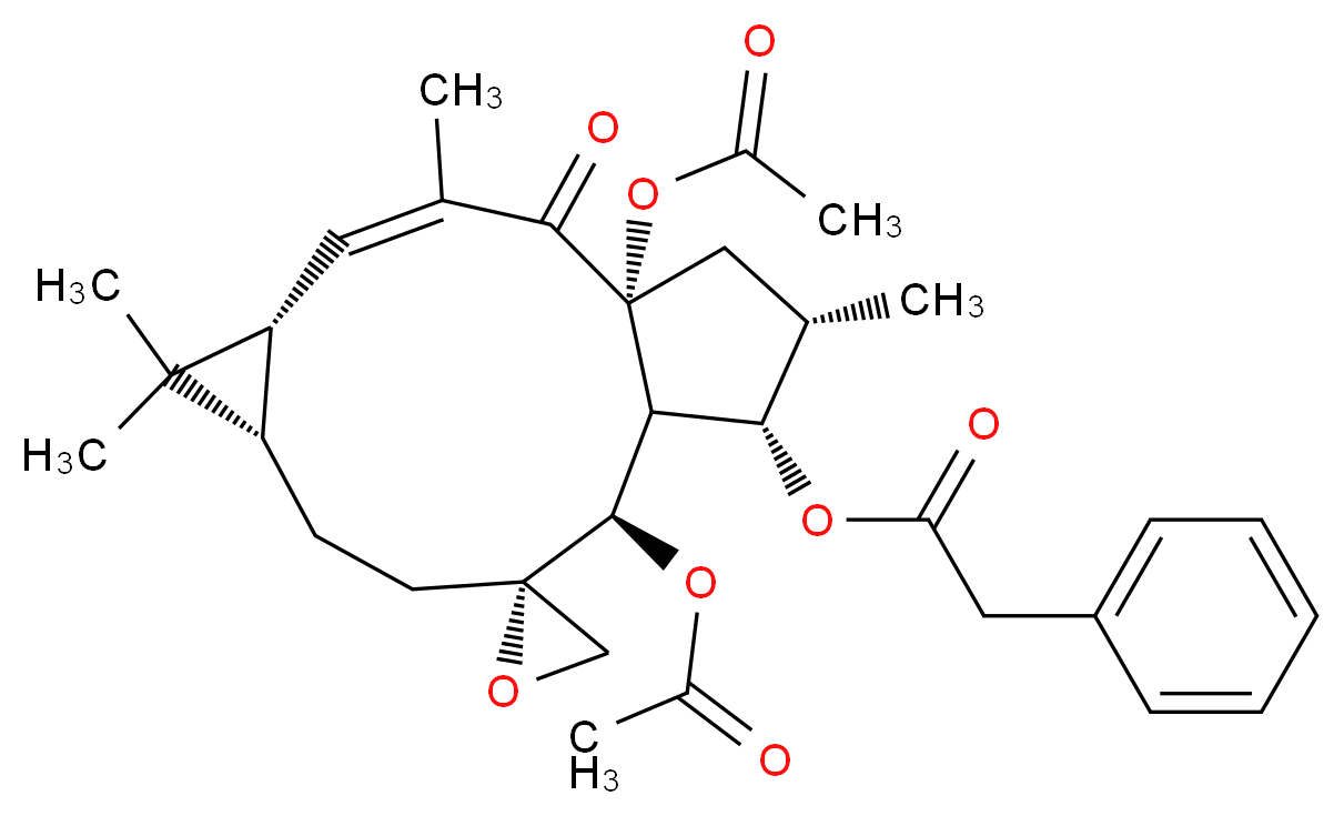 (1'R,2S,3'E,5'R,7'S,11'R,12'R,13'S,14'S)-1',11'-bis(acetyloxy)-3',6',6',14'-tetramethyl-2'-oxospiro[oxirane-2,10'-tricyclo[10.3.0.0<sup>5</sup>,<sup>7</sup>]pentadecan]-3'-en-13'-yl 2-phenylacetate_分子结构_CAS_76376-43-7