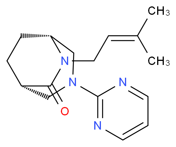 (1S*,5R*)-6-(3-methyl-2-buten-1-yl)-3-(2-pyrimidinyl)-3,6-diazabicyclo[3.2.2]nonan-7-one_分子结构_CAS_)