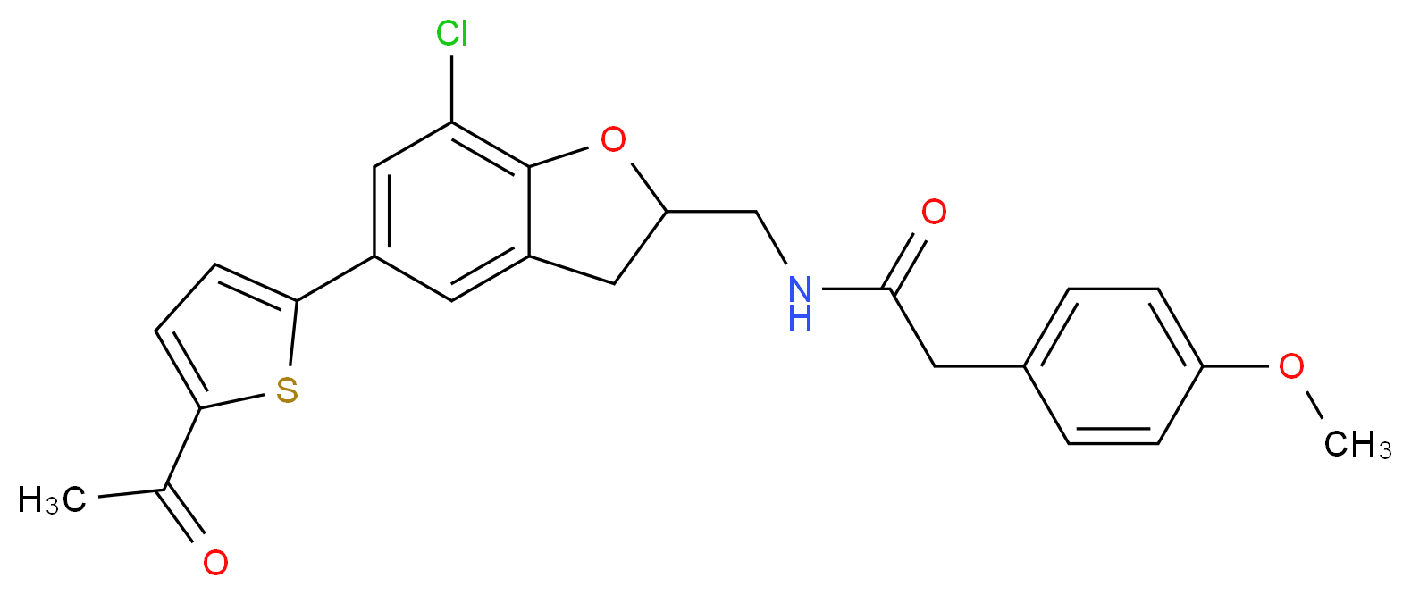 N-{[5-(5-acetyl-2-thienyl)-7-chloro-2,3-dihydro-1-benzofuran-2-yl]methyl}-2-(4-methoxyphenyl)acetamide_分子结构_CAS_)