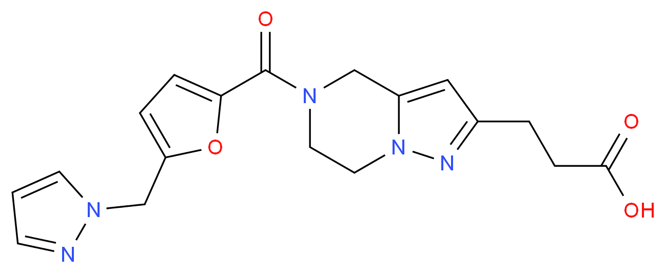 3-{5-[5-(1H-pyrazol-1-ylmethyl)-2-furoyl]-4,5,6,7-tetrahydropyrazolo[1,5-a]pyrazin-2-yl}propanoic acid_分子结构_CAS_)