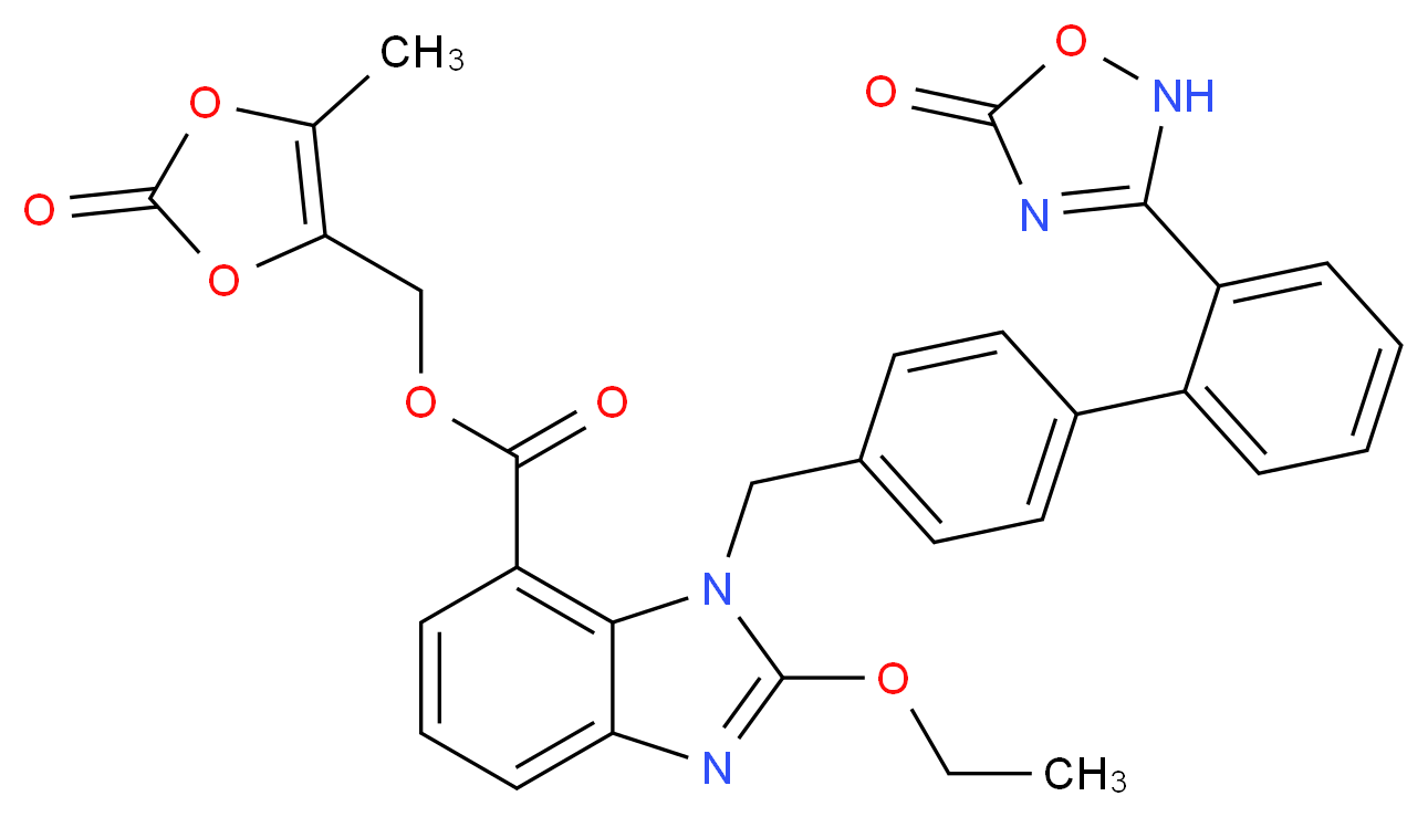 (5-methyl-2-oxo-2H-1,3-dioxol-4-yl)methyl 2-ethoxy-1-({4-[2-(5-oxo-2,5-dihydro-1,2,4-oxadiazol-3-yl)phenyl]phenyl}methyl)-1H-1,3-benzodiazole-7-carboxylate_分子结构_CAS_863031-21-4