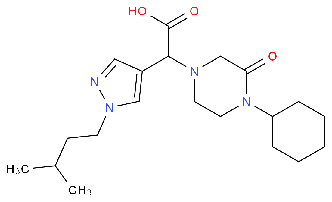 (4-cyclohexyl-3-oxopiperazin-1-yl)[1-(3-methylbutyl)-1H-pyrazol-4-yl]acetic acid_分子结构_CAS_)