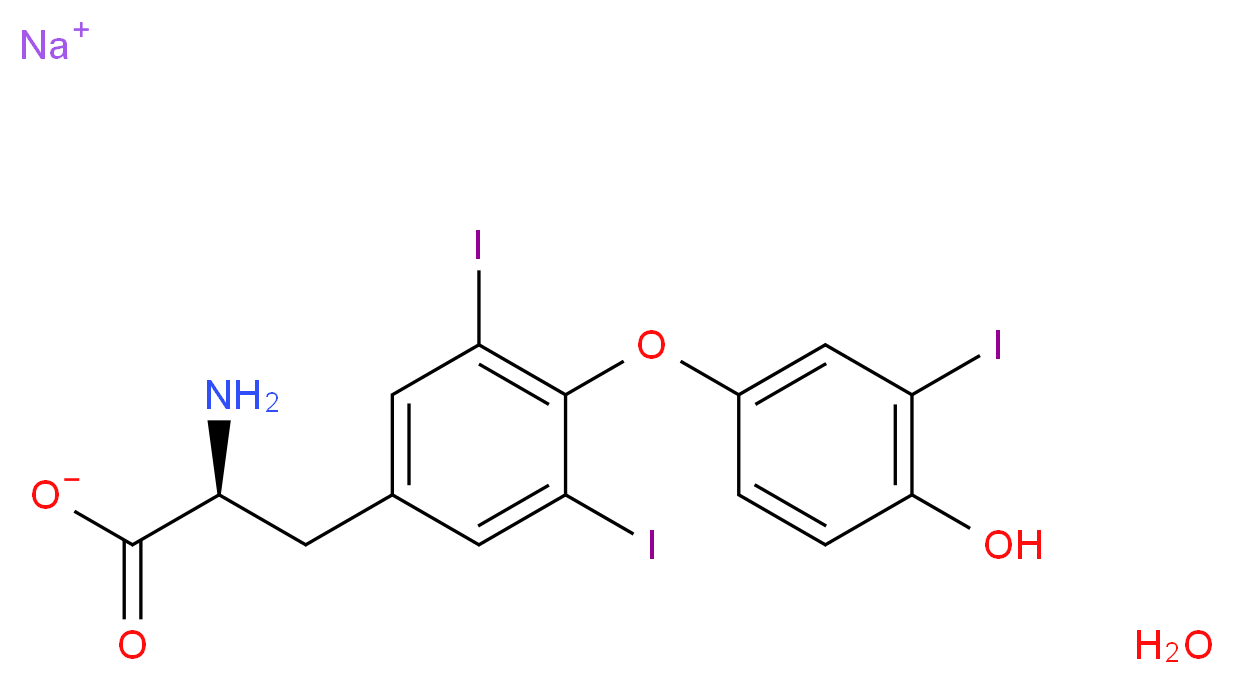 sodium (2S)-2-amino-3-[4-(4-hydroxy-3-iodophenoxy)-3,5-diiodophenyl]propanoate hydrate_分子结构_CAS_345957-19-9