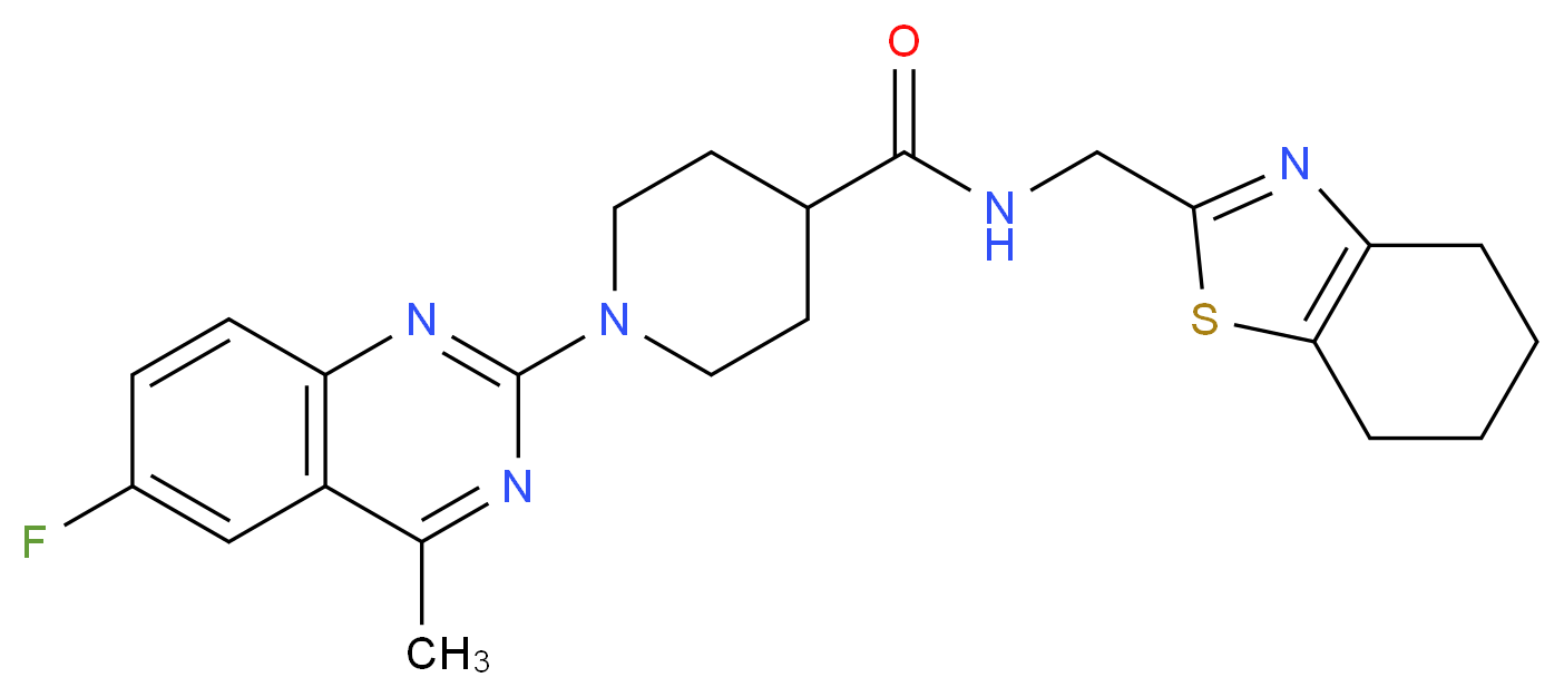 1-(6-fluoro-4-methyl-2-quinazolinyl)-N-(4,5,6,7-tetrahydro-1,3-benzothiazol-2-ylmethyl)-4-piperidinecarboxamide_分子结构_CAS_)