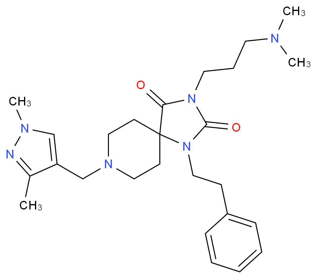 3-[3-(dimethylamino)propyl]-8-[(1,3-dimethyl-1H-pyrazol-4-yl)methyl]-1-(2-phenylethyl)-1,3,8-triazaspiro[4.5]decane-2,4-dione_分子结构_CAS_)