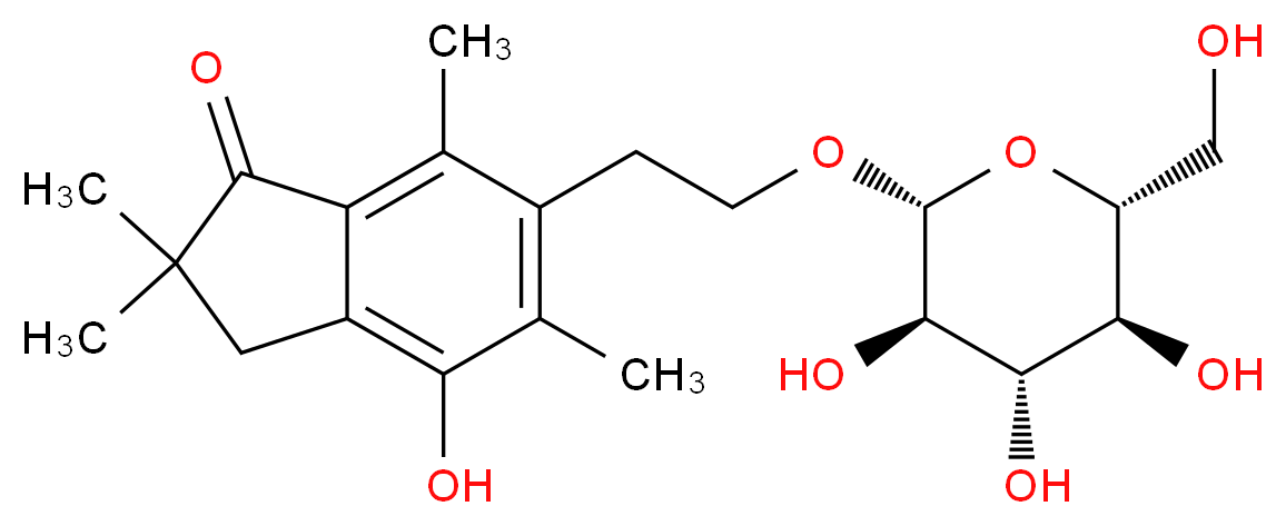 4-hydroxy-2,2,5,7-tetramethyl-6-(2-{[(2R,3R,4S,5S,6R)-3,4,5-trihydroxy-6-(hydroxymethyl)oxan-2-yl]oxy}ethyl)-2,3-dihydro-1H-inden-1-one_分子结构_CAS_76947-60-9