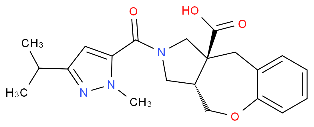(3aS*,10aS*)-2-[(3-isopropyl-1-methyl-1H-pyrazol-5-yl)carbonyl]-2,3,3a,4-tetrahydro-1H-[1]benzoxepino[3,4-c]pyrrole-10a(10H)-carboxylic acid_分子结构_CAS_)