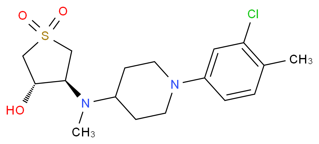 (3S*,4S*)-4-[[1-(3-chloro-4-methylphenyl)piperidin-4-yl](methyl)amino]tetrahydrothiophene-3-ol 1,1-dioxide_分子结构_CAS_)