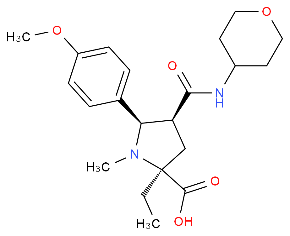 (2S*,4S*,5R*)-2-ethyl-5-(4-methoxyphenyl)-1-methyl-4-[(tetrahydro-2H-pyran-4-ylamino)carbonyl]pyrrolidine-2-carboxylic acid_分子结构_CAS_)