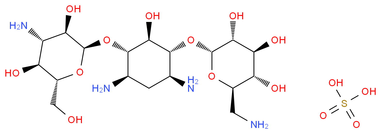 (2R,3S,4S,5R,6R)-2-(aminomethyl)-6-{[(1R,2R,3S,4R,6S)-4,6-diamino-3-{[(2S,3R,4S,5S,6R)-4-amino-3,5-dihydroxy-6-(hydroxymethyl)oxan-2-yl]oxy}-2-hydroxycyclohexyl]oxy}oxane-3,4,5-triol; sulfuric acid_分子结构_CAS_70560-51-9