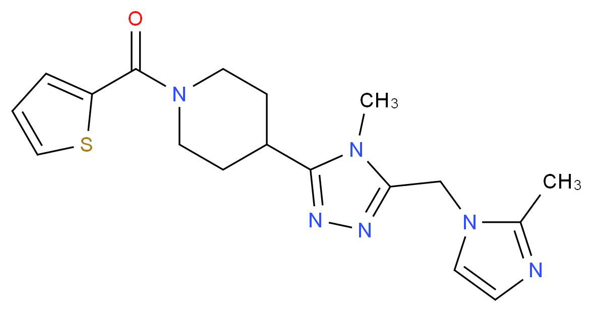 4-{4-methyl-5-[(2-methyl-1H-imidazol-1-yl)methyl]-4H-1,2,4-triazol-3-yl}-1-(2-thienylcarbonyl)piperidine_分子结构_CAS_)