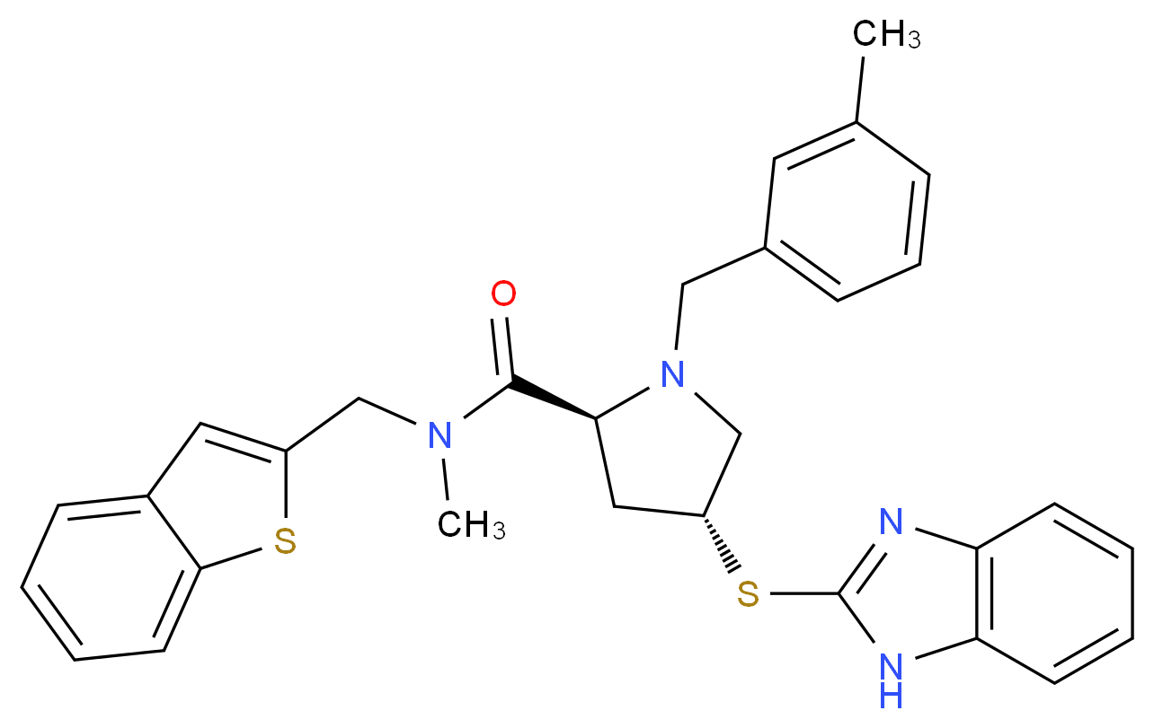 (4R)-4-(1H-benzimidazol-2-ylthio)-N-(1-benzothien-2-ylmethyl)-N-methyl-1-(3-methylbenzyl)-L-prolinamide_分子结构_CAS_)