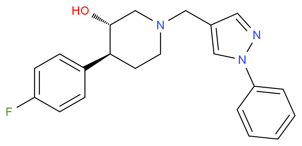 (3S*,4S*)-4-(4-fluorophenyl)-1-[(1-phenyl-1H-pyrazol-4-yl)methyl]piperidin-3-ol_分子结构_CAS_)