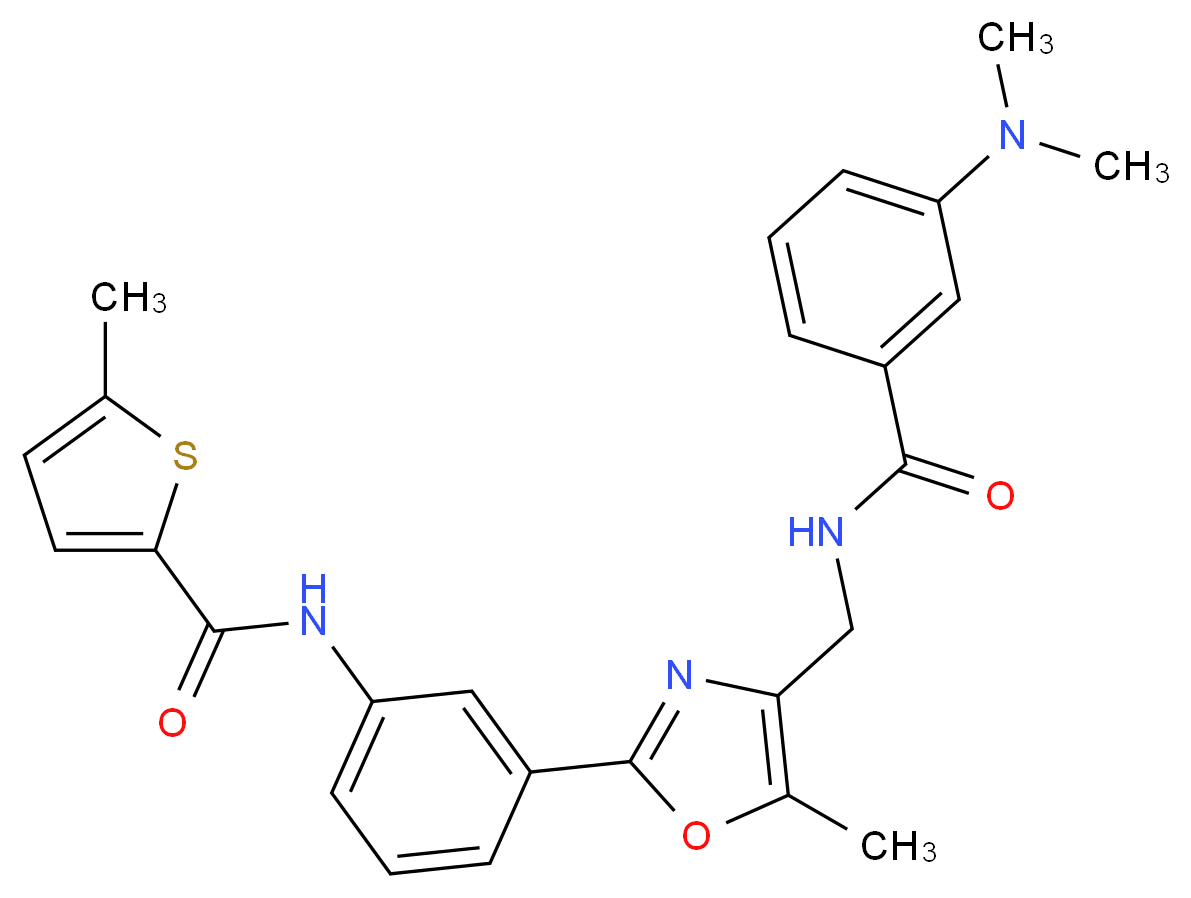N-{3-[4-({[3-(dimethylamino)benzoyl]amino}methyl)-5-methyl-1,3-oxazol-2-yl]phenyl}-5-methyl-2-thiophenecarboxamide_分子结构_CAS_)