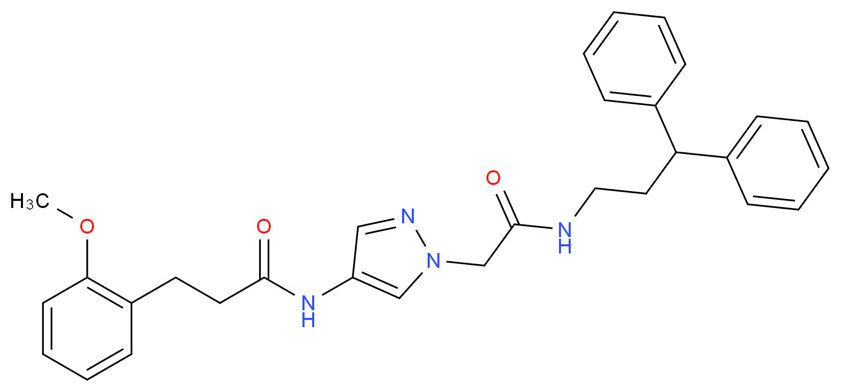 N-(1-{2-[(3,3-diphenylpropyl)amino]-2-oxoethyl}-1H-pyrazol-4-yl)-3-(2-methoxyphenyl)propanamide_分子结构_CAS_)