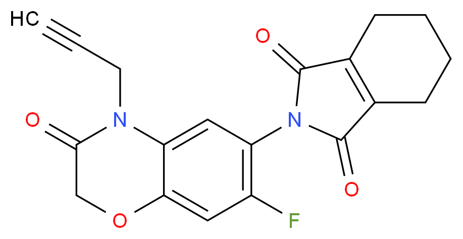 2-[7-fluoro-3-oxo-4-(prop-2-yn-1-yl)-3,4-dihydro-2H-1,4-benzoxazin-6-yl]-2,3,4,5,6,7-hexahydro-1H-isoindole-1,3-dione_分子结构_CAS_103361-09-7