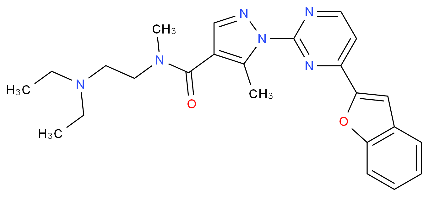 1-[4-(1-benzofuran-2-yl)-2-pyrimidinyl]-N-[2-(diethylamino)ethyl]-N,5-dimethyl-1H-pyrazole-4-carboxamide_分子结构_CAS_)