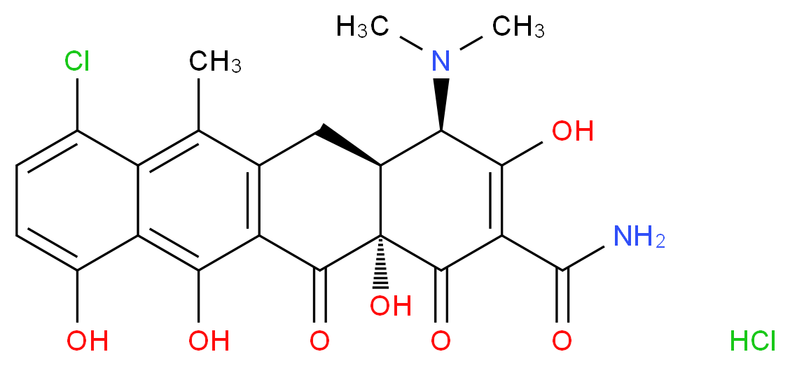 (4R,4aS,12aS)-7-chloro-4-(dimethylamino)-3,10,11,12a-tetrahydroxy-6-methyl-1,12-dioxo-1,4,4a,5,12,12a-hexahydrotetracene-2-carboxamide hydrochloride_分子结构_CAS_158018-53-2